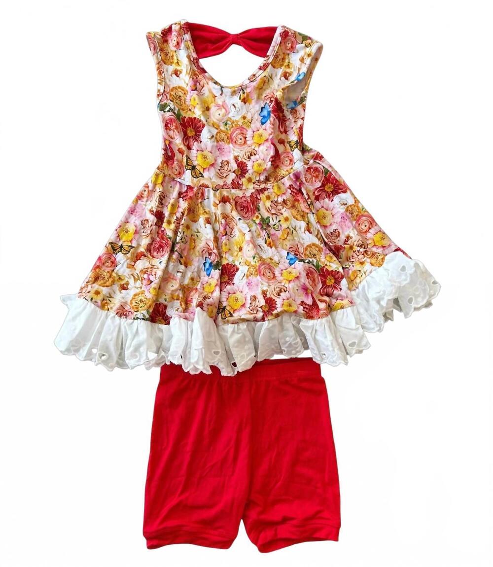 NEW LAREE + CO. girl's charlotte floral bamboo short sleeve tunic and short set